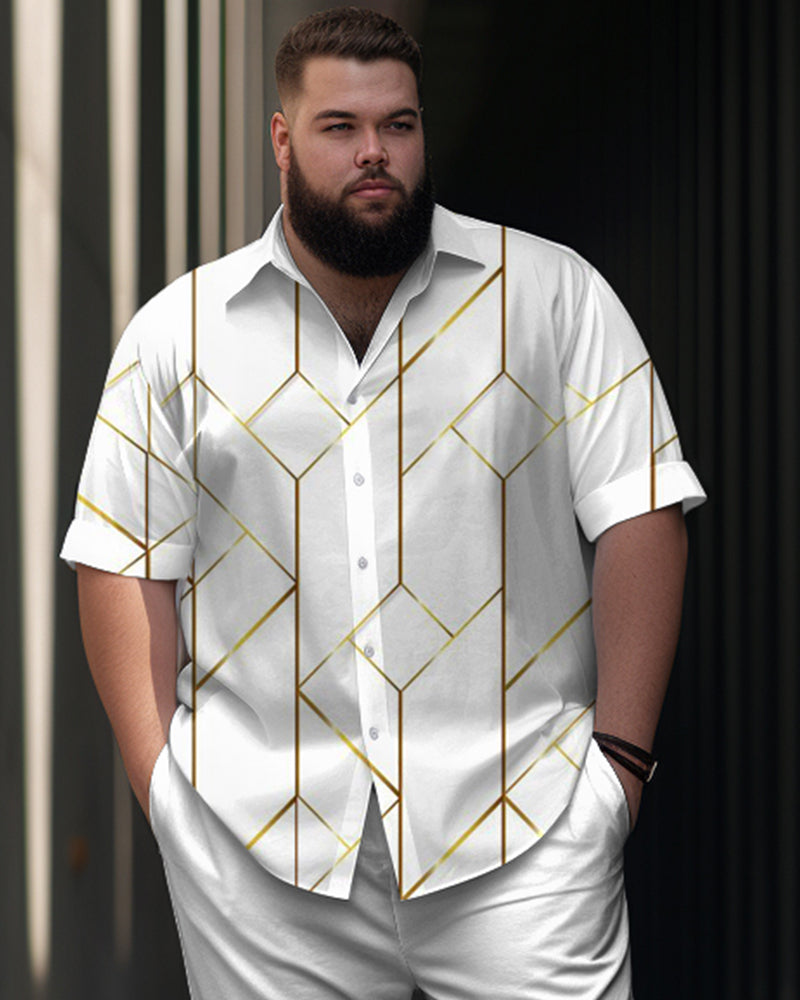Big & Tall Geometric Business Casual Shirt Pants Set for big men view 2