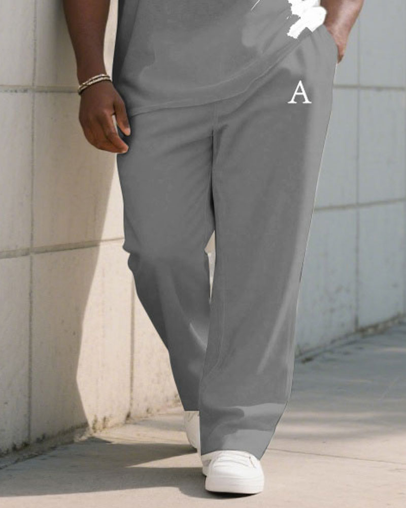 Big & Tall White Gray Graffiti T-Shirt Pants Set for big men view 4