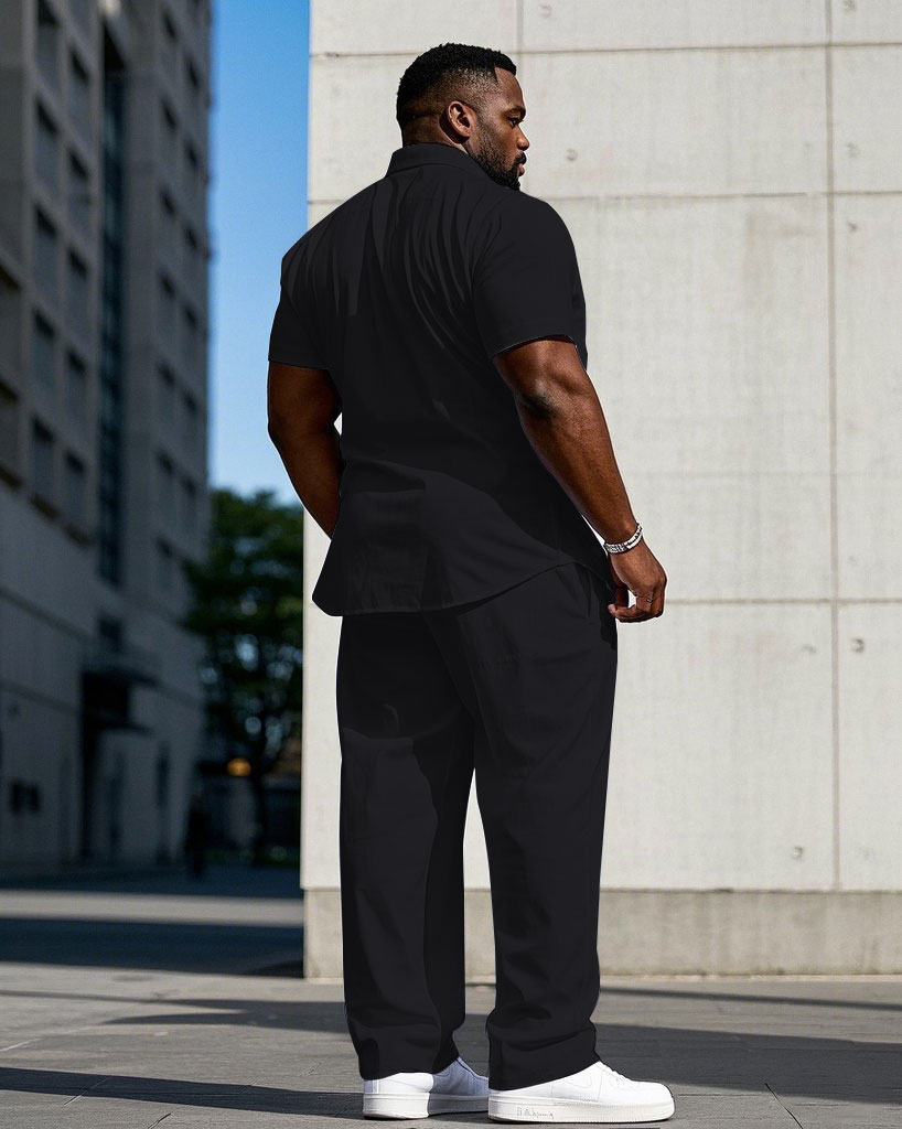 Big & Tall Black Purple Graphic T-Shirt Pants Set for big men view 4