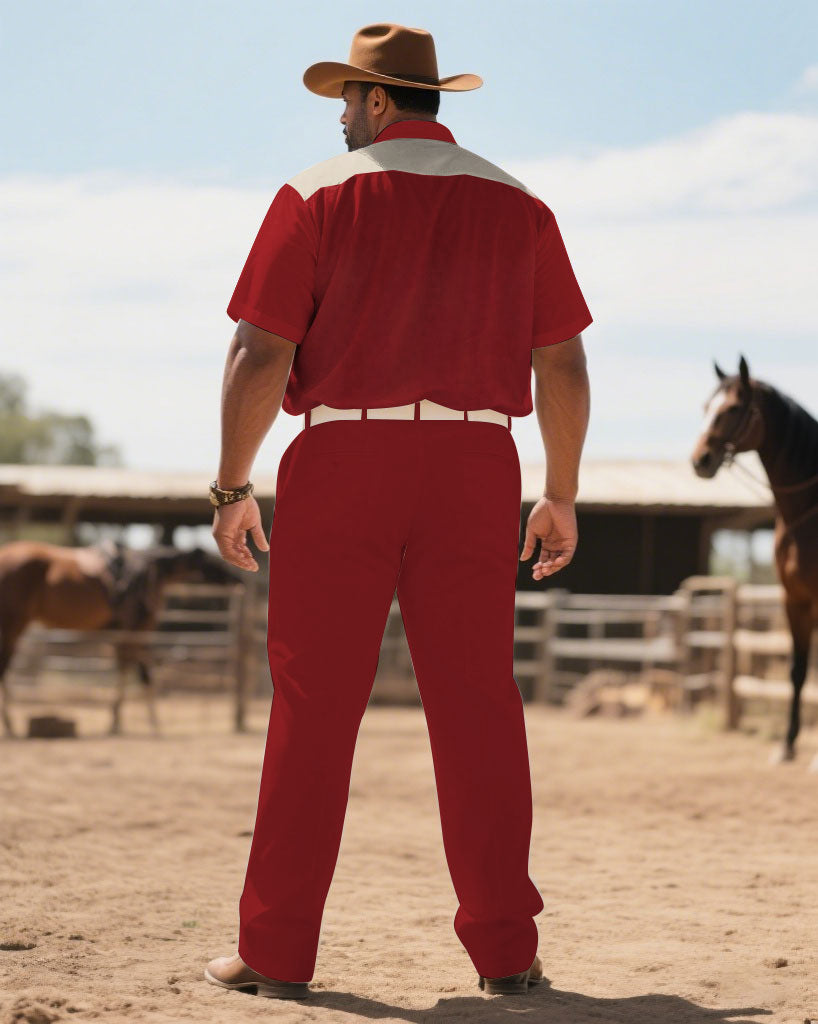 Big & Tall Red Western Denim T-Shirt Pants Set for big men view 4