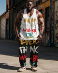 Big & Tall Graphic Graffiti Streetwear Vest Pants Set for big men view 1