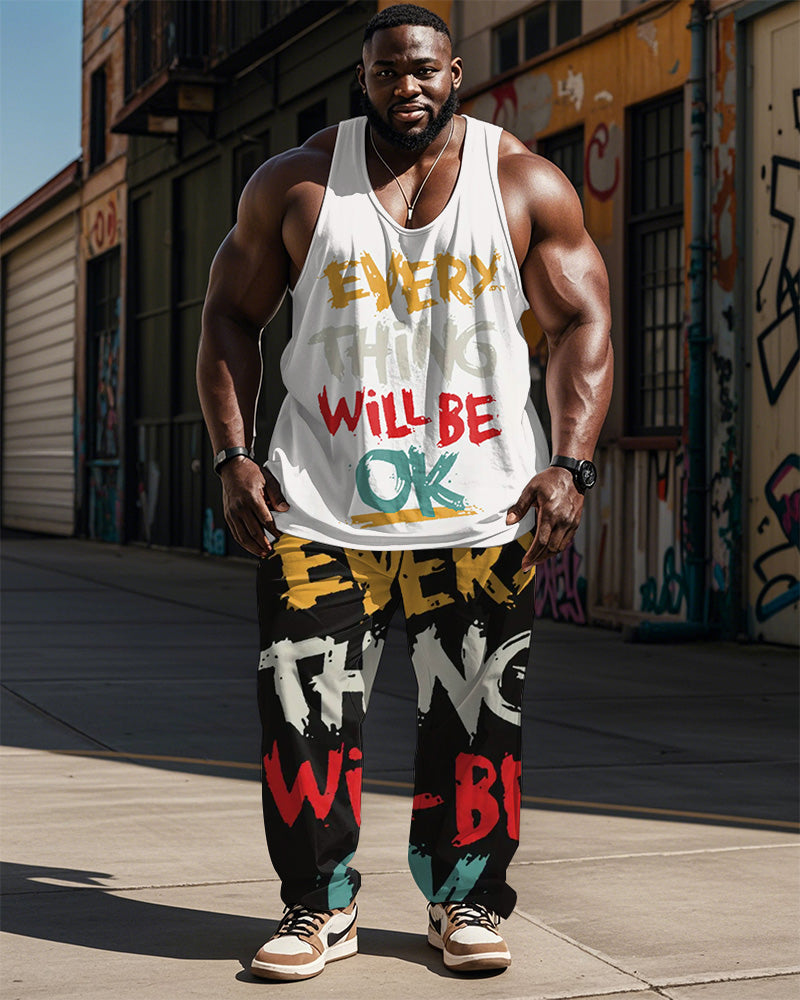 Big & Tall Graphic Graffiti Streetwear Vest Pants Set for big men view 1