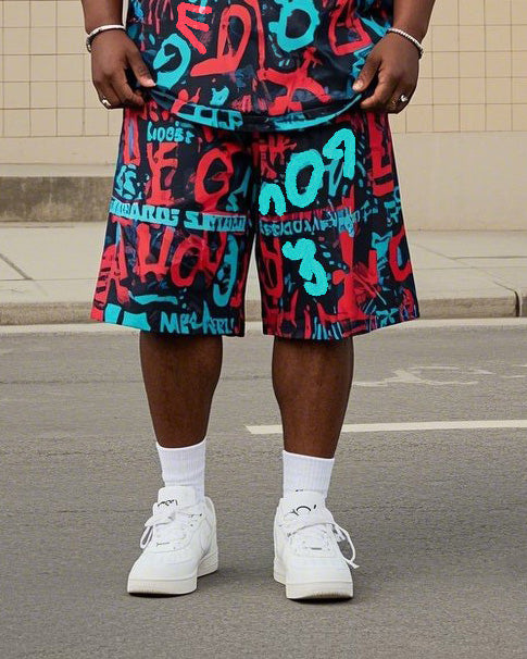 Big & Tall Graffiti T-Shirt Shorts Set for big men view 3