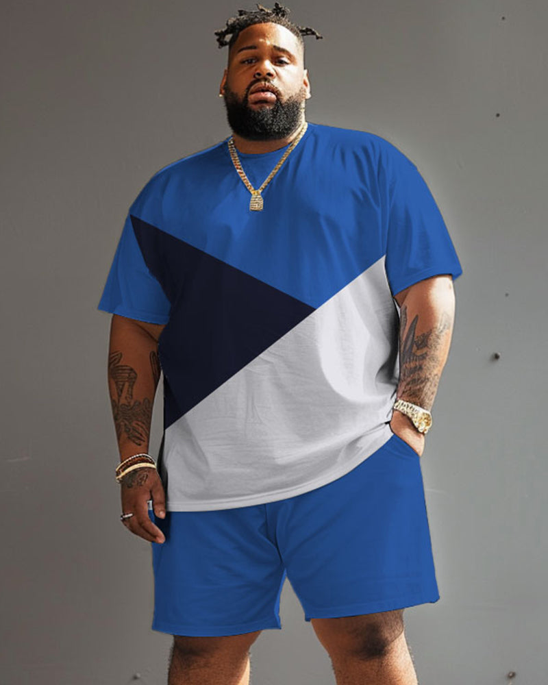 Big & Tall Blue Colorblock T-Shirt Shorts Set for big men view 1
