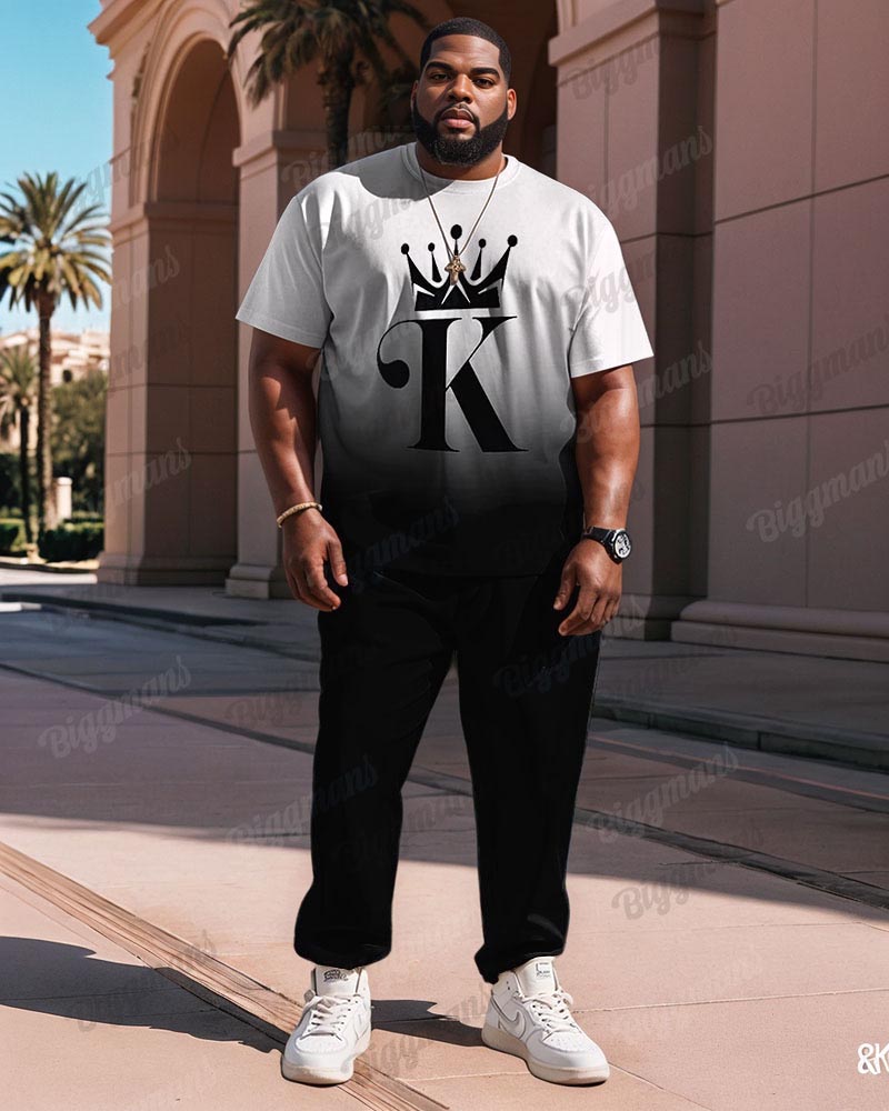 Big & Tall Black White Gradient T-Shirt Pants Set for big men view 1