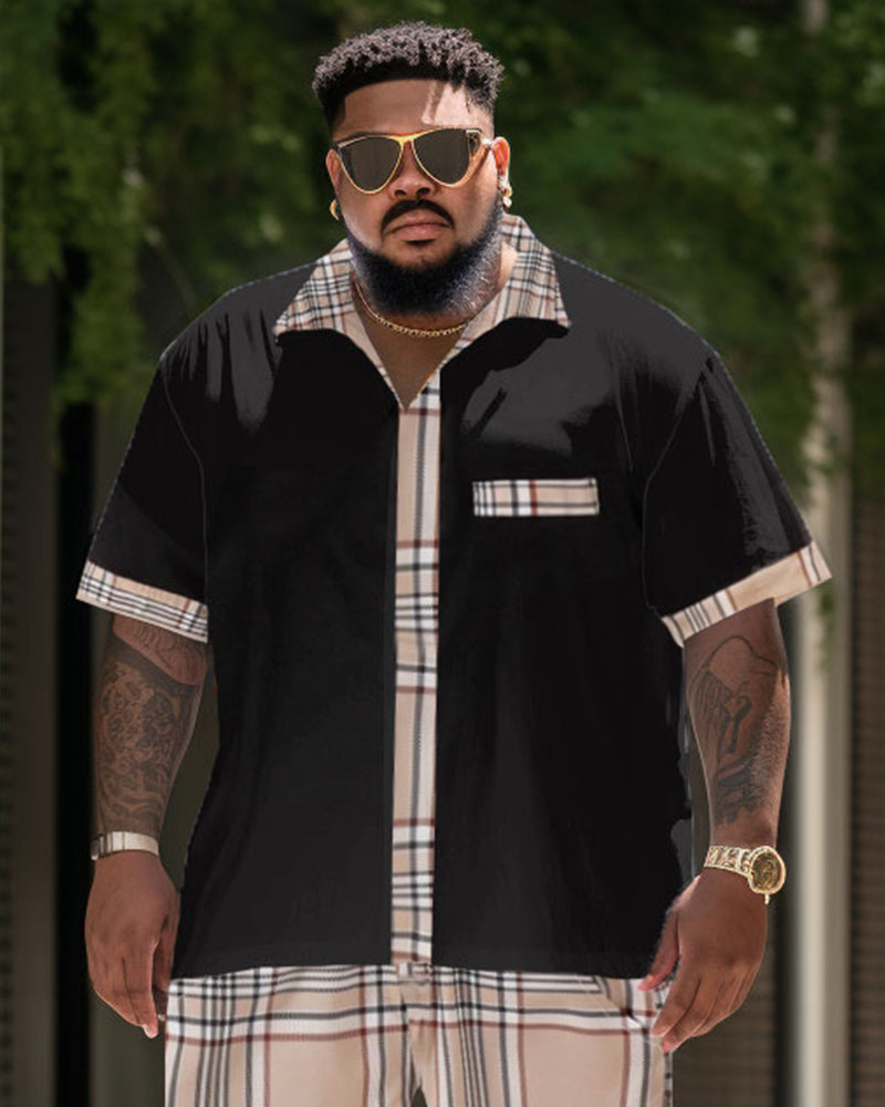 Big & Tall Colorblock Plaid T-Shirt Shorts Set for big men view 2