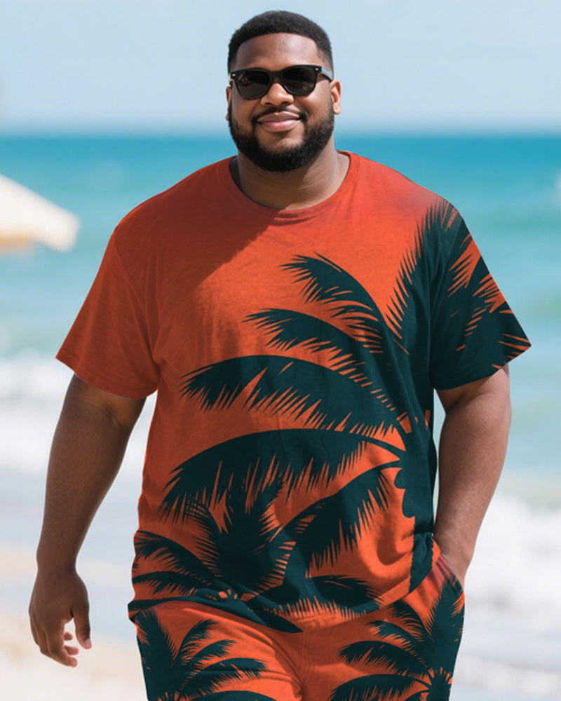 Big & Tall Orange Hawaiian Graphic T-Shirt Shorts Set for big men view 2