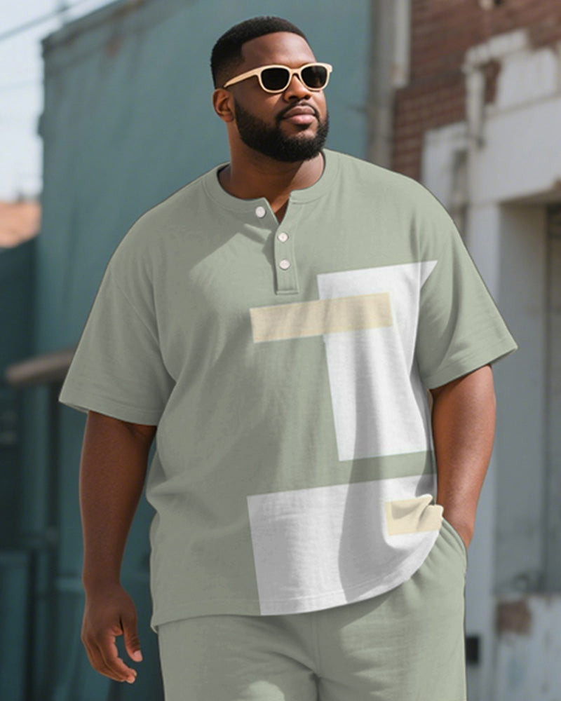 Big & Tall Green Colorblock T-Shirt Pants Set for big men view 2