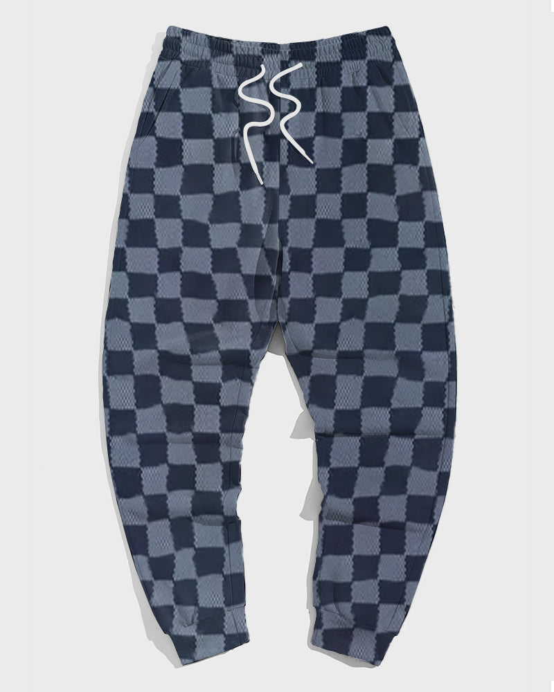 Big & Tall Blue Plaid Striped Hoodie Sweatpants Set for big men view 3