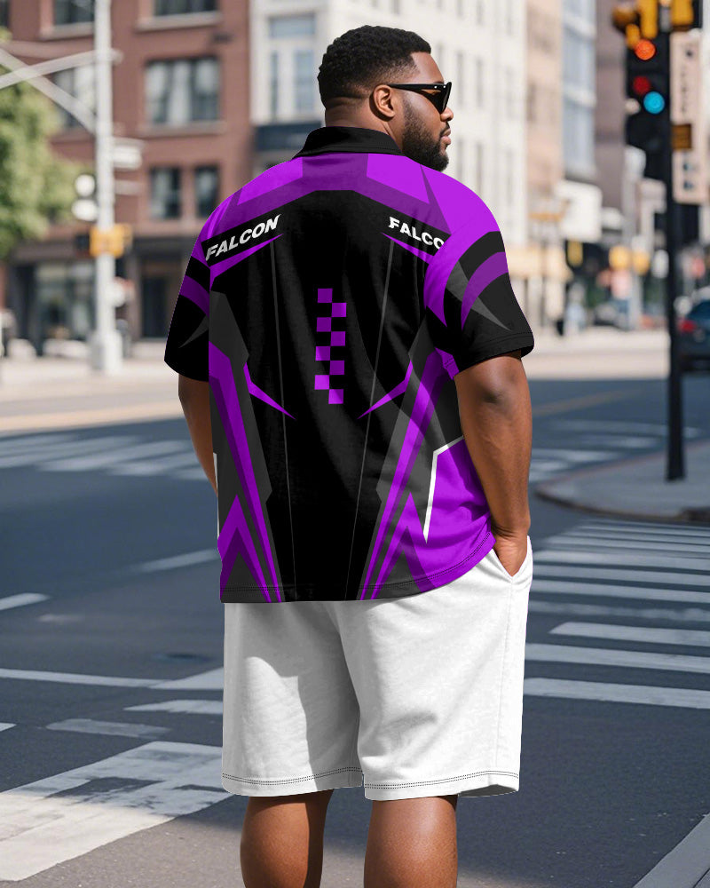Big & Tall Geometric Graphic Athletic Polo Shorts Set for big men view 6