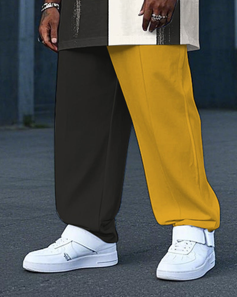 Big & Tall Black Yellow Colorblock Vest Pants Set for big men view 3