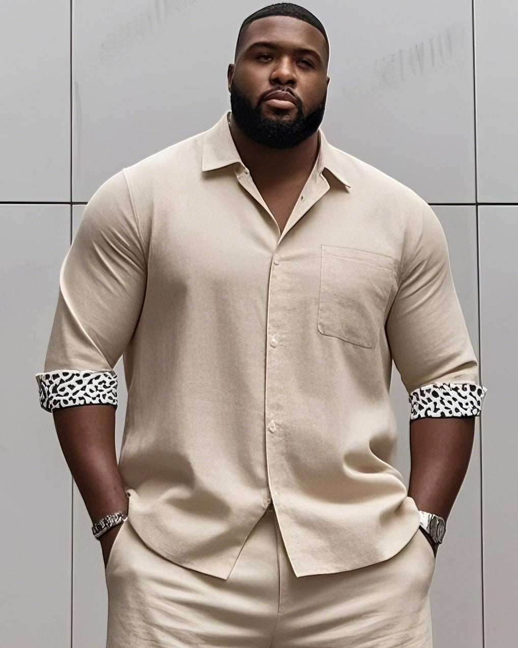 Big & Tall Business Casual Vintage T-Shirt Shorts Set for big men view 3