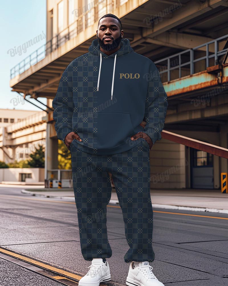 Big & Tall Blue Graphic Hoodie Sweatpants Set for big men view 1