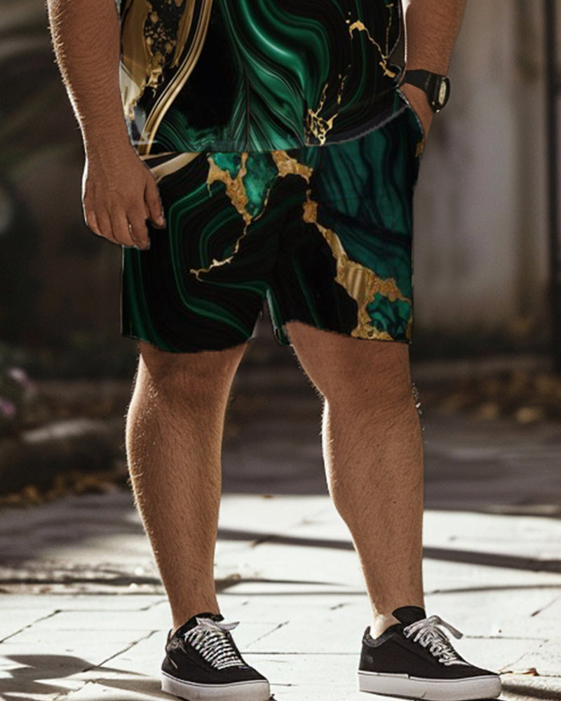 Big & Tall Green Graphic T-Shirt Shorts Set for big men view 3