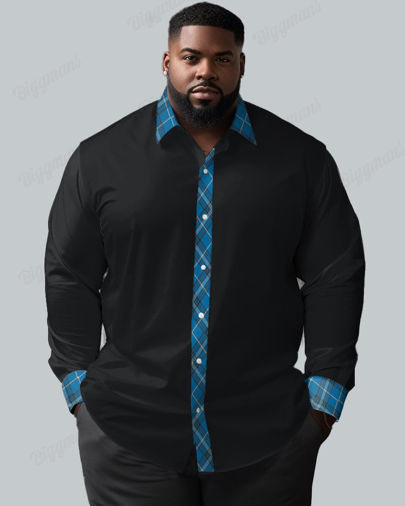 Big & Tall Geometric Patchwork Long Sleeve Shirt for big men view 2