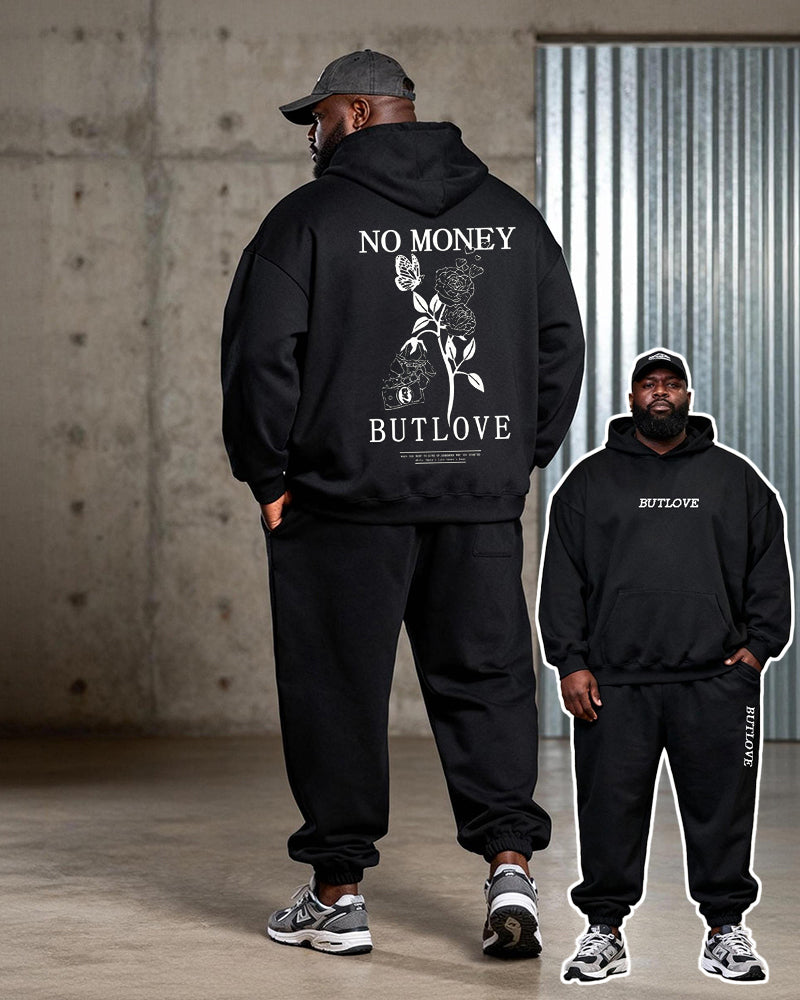 Big & Tall Black Graphic Floral Hoodie Sweatpants Set for big men view 1