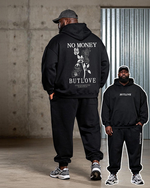 Big & Tall Black Graphic Floral Hoodie Sweatpants Set for big men view 1