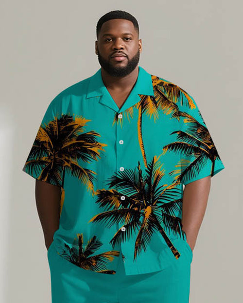 Big & Tall Green Hawaiian Graphic T-Shirt Pants Set for big men view 2