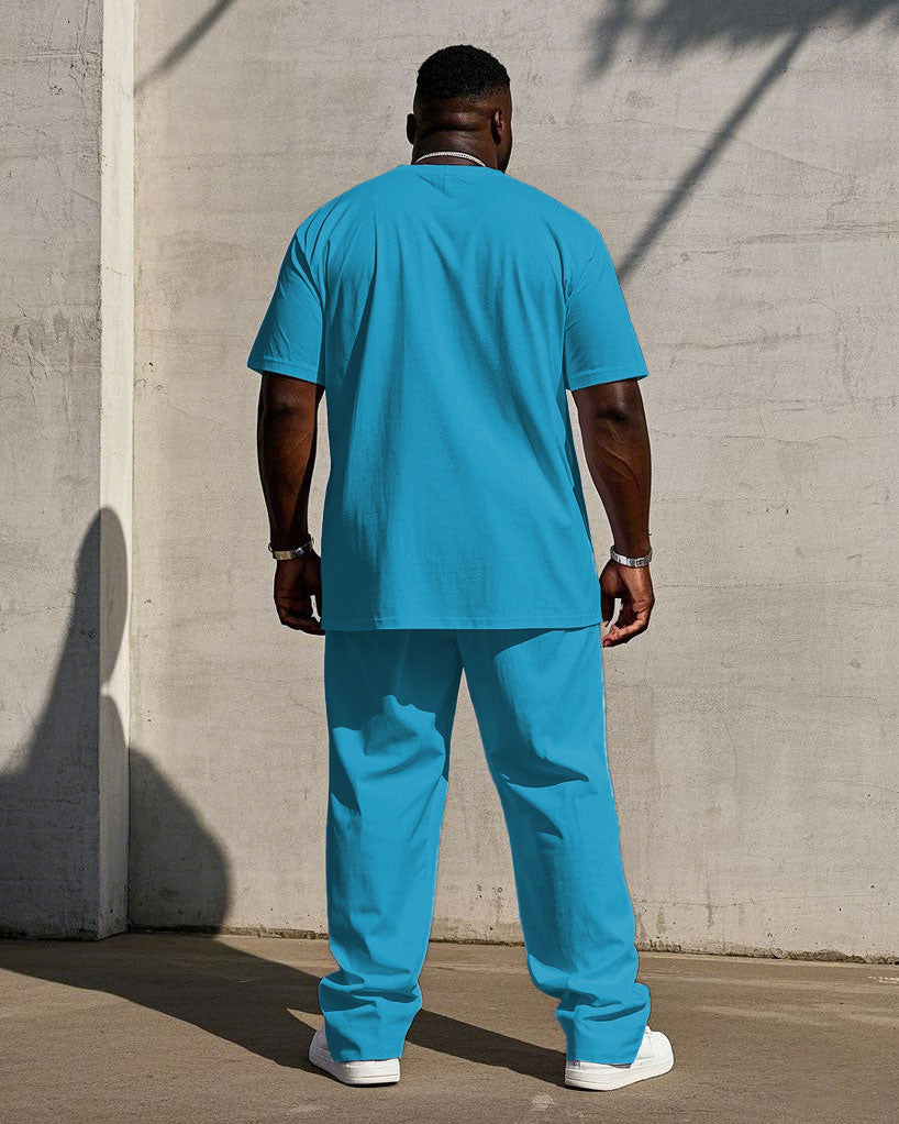 Big & Tall Solid Color Streetwear T-Shirt Pants Set for men view 10