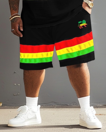 Big & Tall Reggae Striped T-Shirt Shorts Set for big men view 3