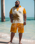 Big & Tall Hawaiian Graphic Polo Shorts Set for big men view 1