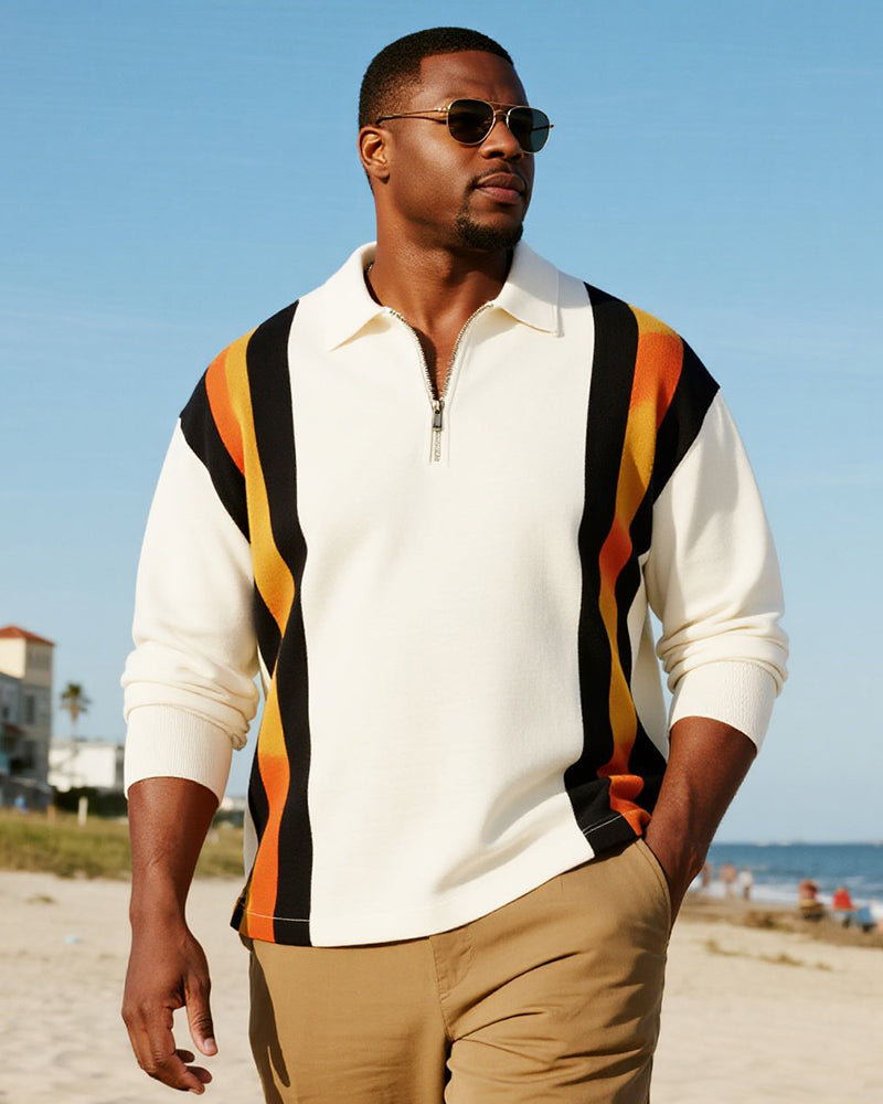 Big & Tall Black Orange Colorblock Polo Shirt for big men