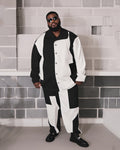 Big & Tall Black White Colorblock T-Shirt Pants Set for big men view 1