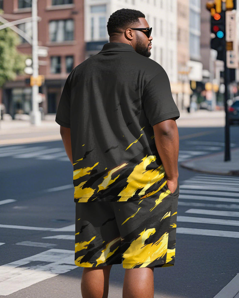 Big & Tall Black Graphic Graffiti Polo Shorts Set for big men view 5