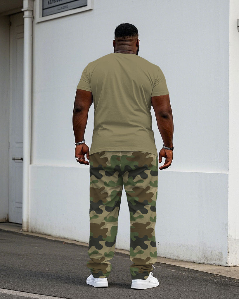 Big & Tall Green Graphic Camouflage T-Shirt Pants Set for big men view 4