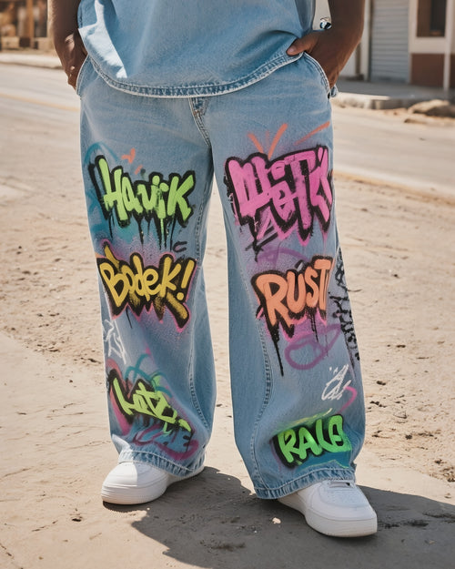 Big & Tall Denim Graffiti Streetwear Jeans for big men