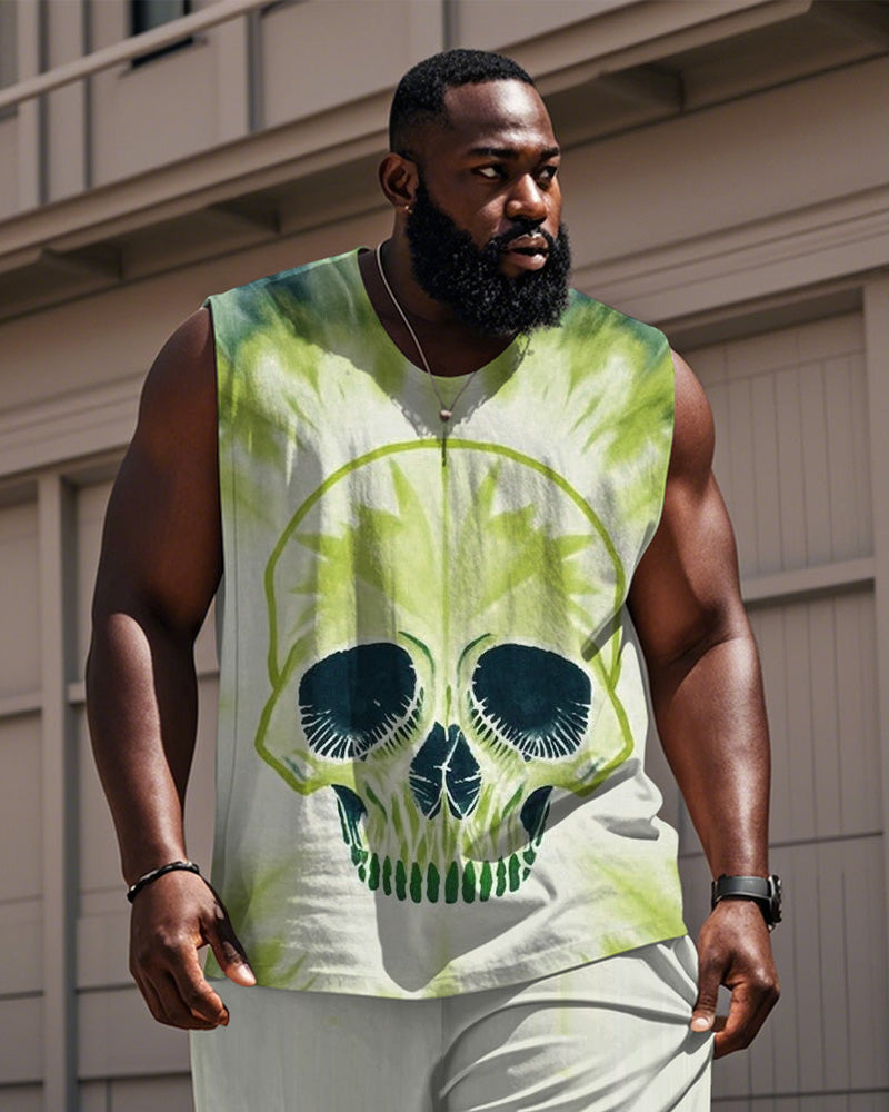 Big & Tall Green Graphic Streetwear Vest Pants Set for big men view 2