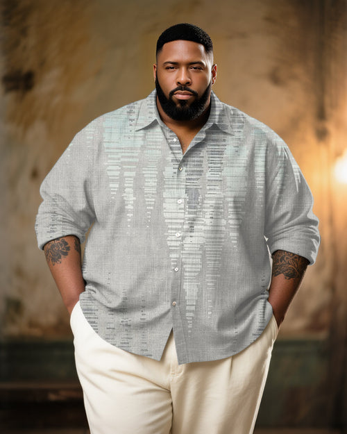 Big & Tall Gray Graphic Patchwork Long Sleeve Shirt for big men view 1