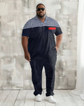 Big & Tall Patchwork Business Casual Polo Pants Set for big men view 1