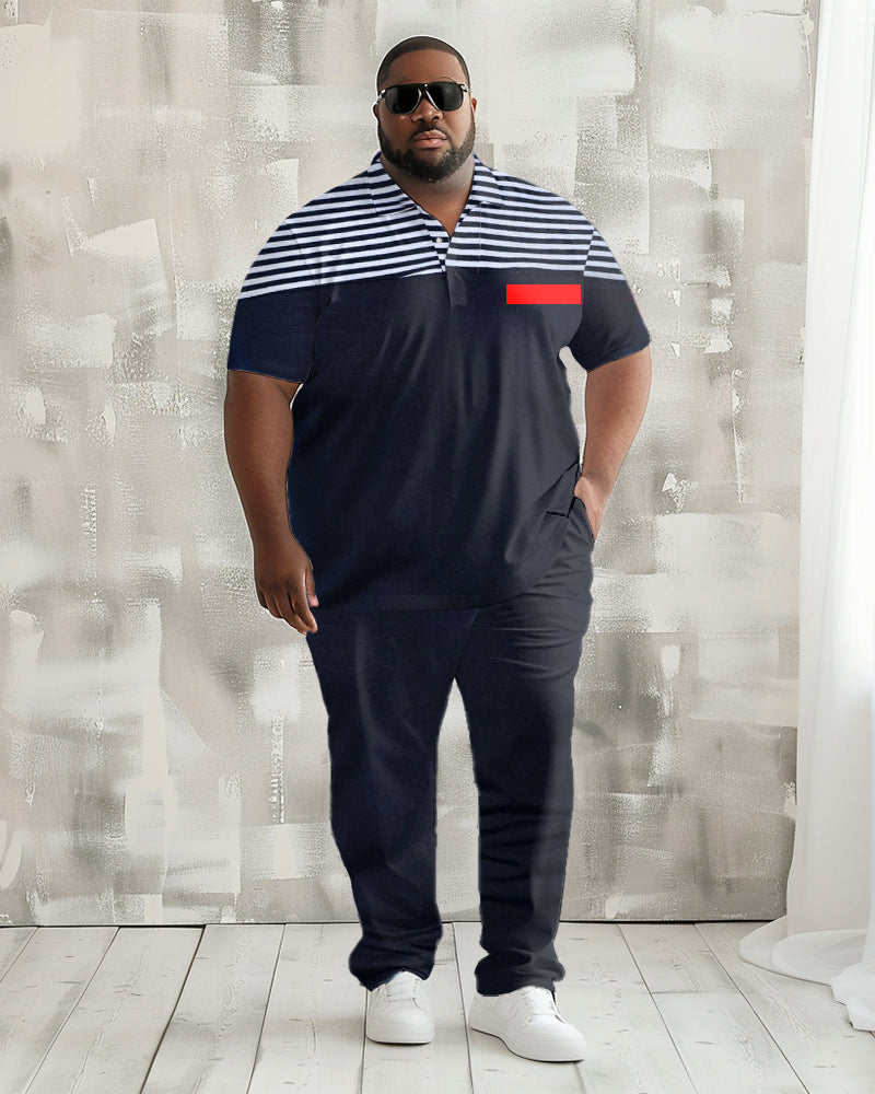 Big & Tall Patchwork Business Casual Polo Pants Set for big men view 1