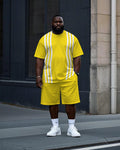 Big & Tall White Striped T-Shirt Shorts Set for big men view 1