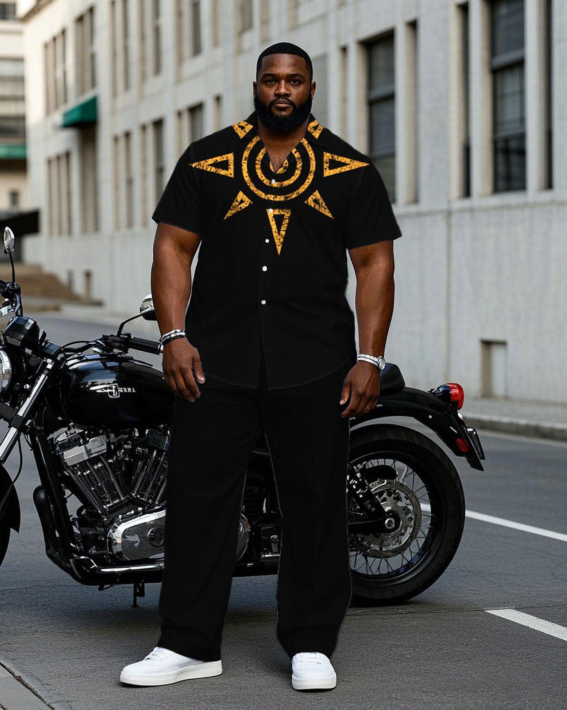 Big & Tall Black Business Casual T-Shirt Pants Set for big men view 1