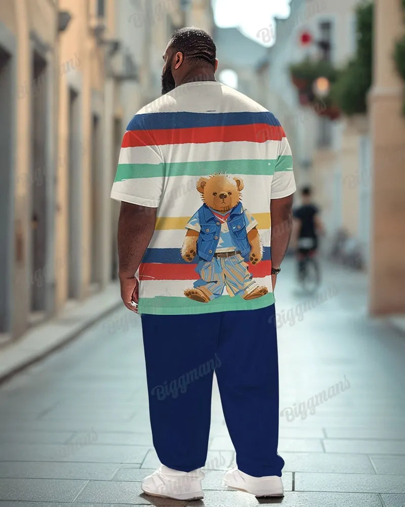 Big & Tall Striped Graphic T-Shirt Pants Set for big men view 2