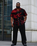Big & Tall Black Red Graphic T-Shirt Pants Set for big men view 1