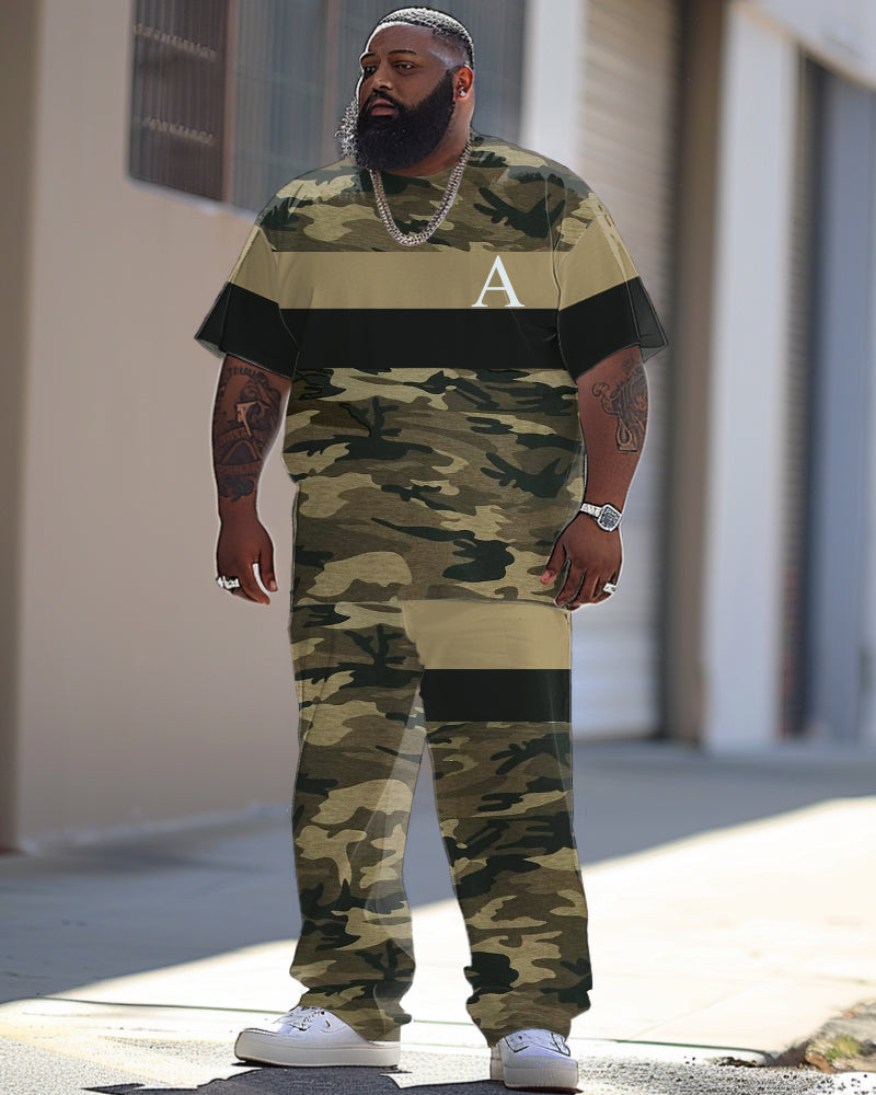 Big & Tall Camouflage Patchwork T-Shirt Pants Set for big men view 1