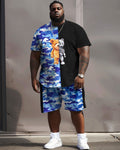 Big & Tall Colorblock Graphic T-Shirt Shorts Set for big men view 2