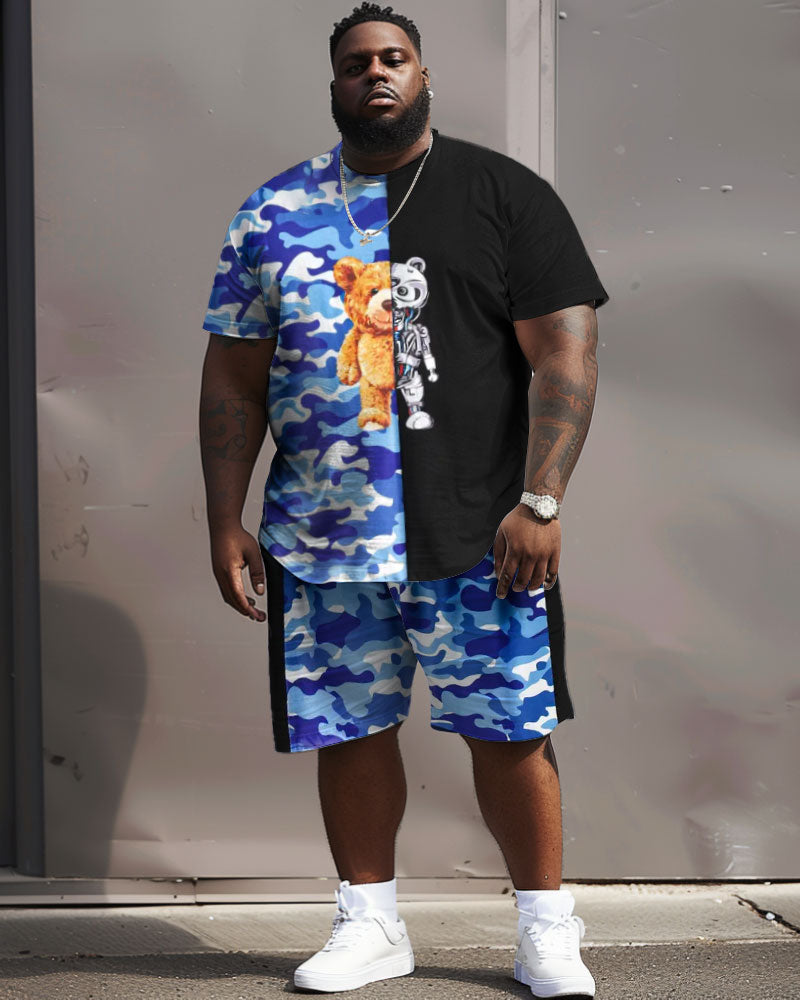 Big & Tall Colorblock Graphic T-Shirt Shorts Set for big men view 2