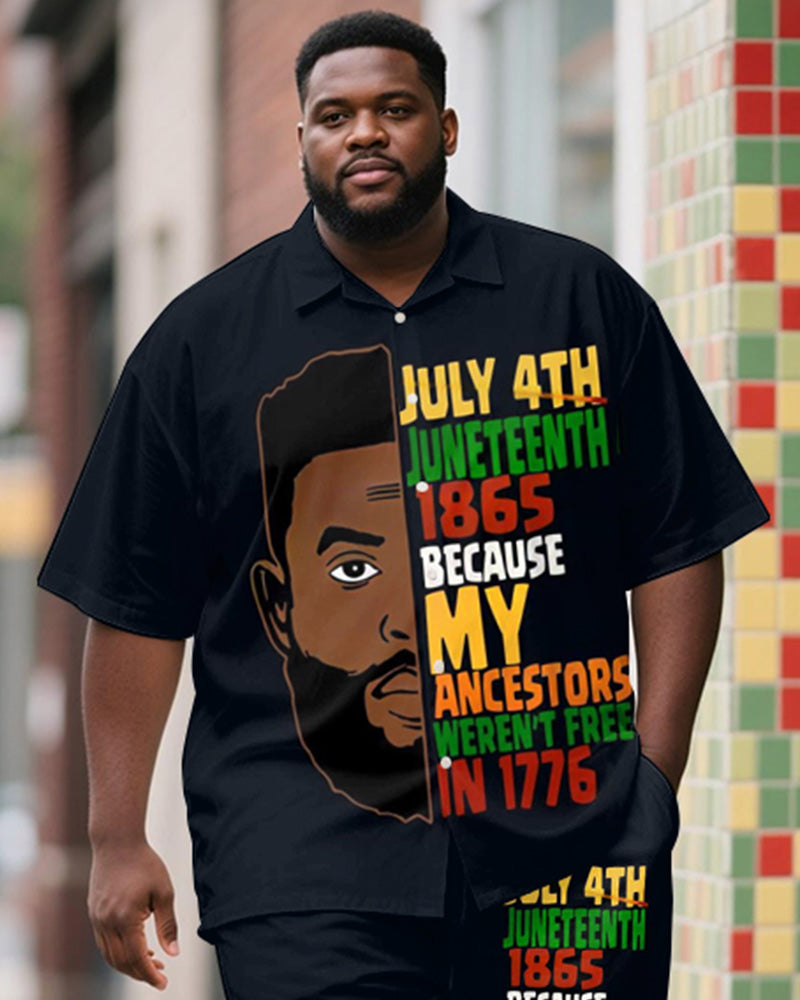 Big & Tall Juneteenth Graphic T-Shirt Shorts Set for big men view 2