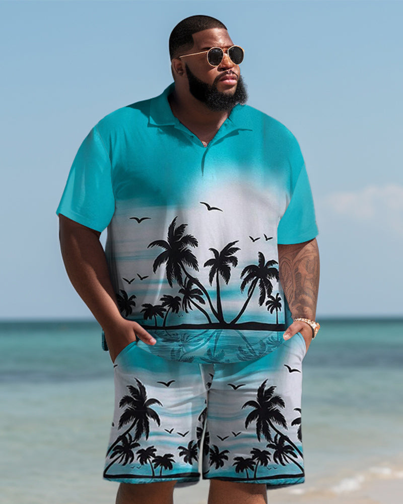 Big & Tall Hawaiian Colorblock T-Shirt Shorts Set for big men view 1