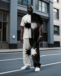 Big & Tall Black White Colorblock T-Shirt Pants Set for big men view 1