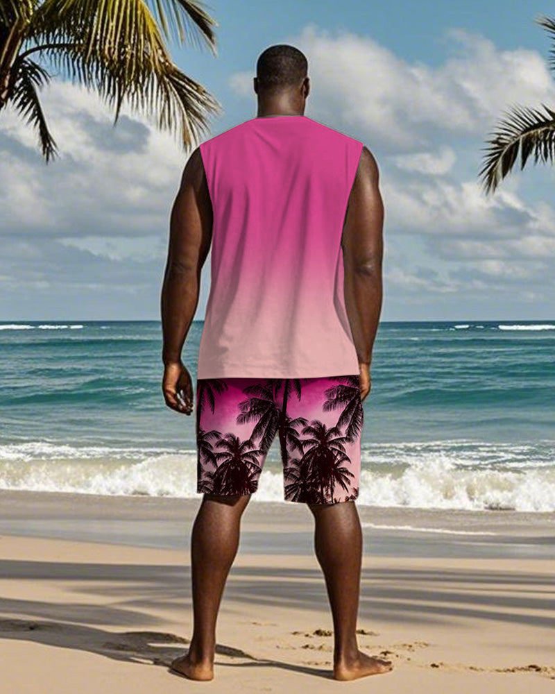 Big & Tall Pink Hawaiian Gradient Two-piece Set for big men view 4