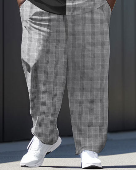 Big & Tall Plaid Streetwear Two-piece Set for big men view 3