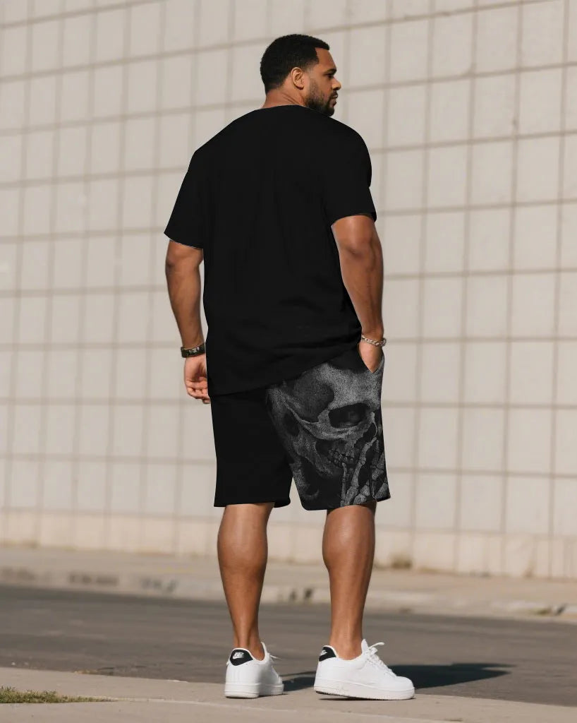 Big & Tall Black Graphic Skull T-Shirt Shorts Set for big men view 4