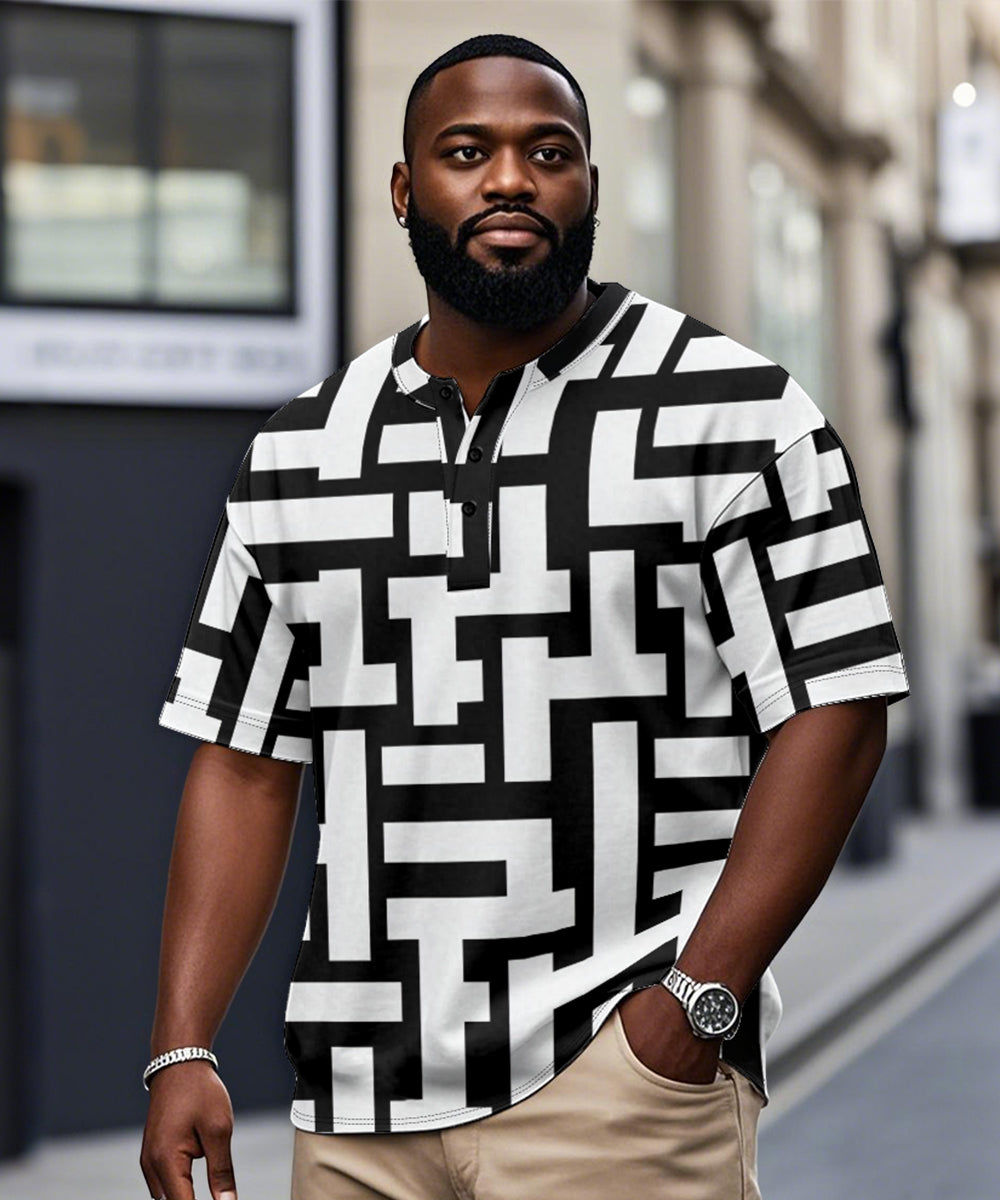 Big & Tall Black White Geometric T-Shirt for big men view 1