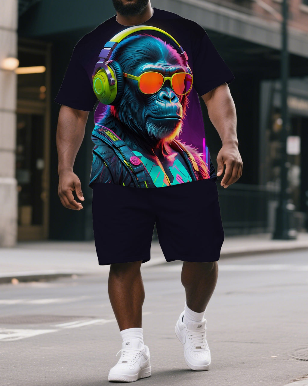 Big & Tall Graphic Streetwear T-Shirt Shorts Set for big men view 1