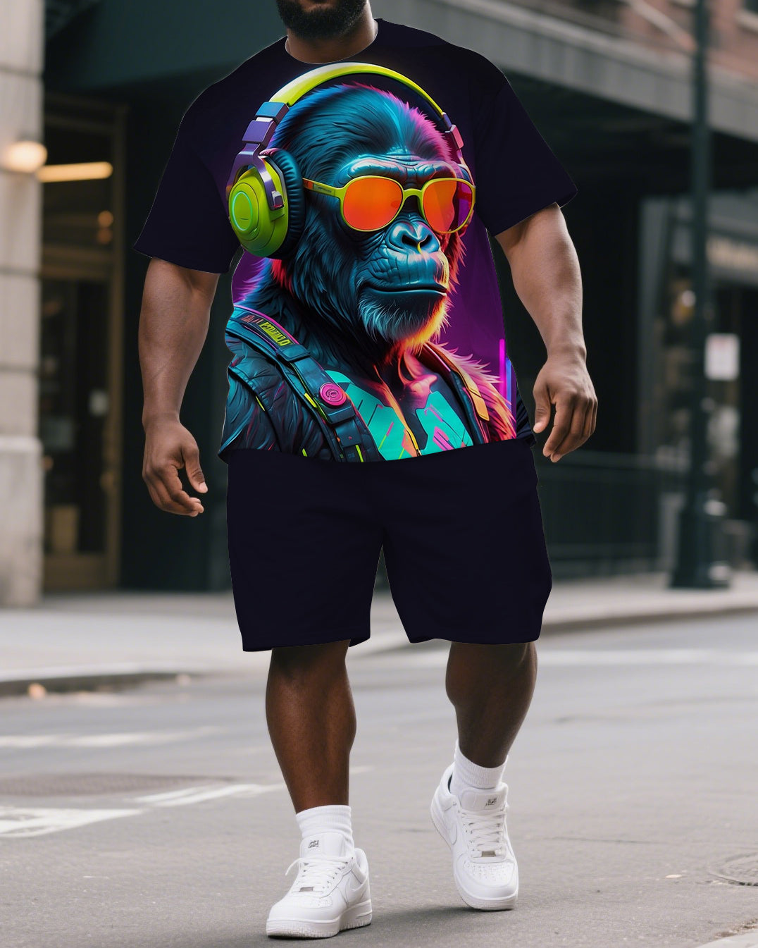 Big & Tall Graphic Streetwear T-Shirt Shorts Set for big men view 1
